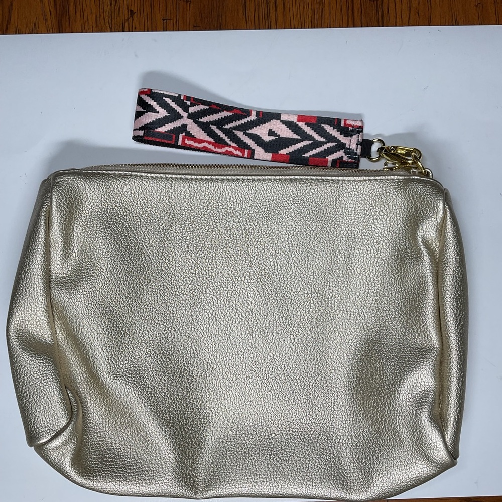 Metallic Gold Clutch Bag with Patterned Strap
